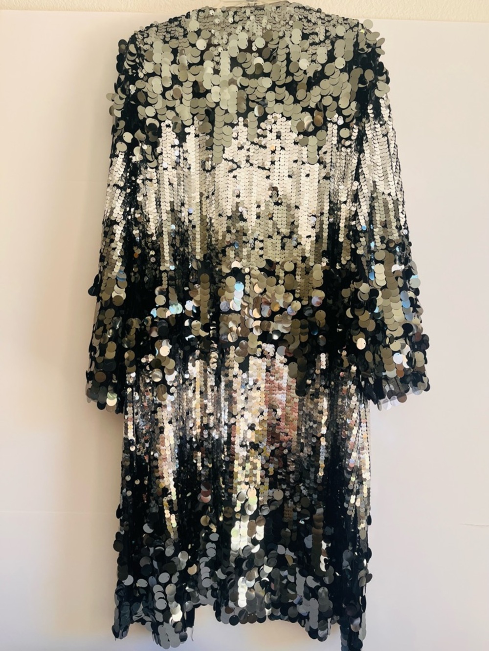Abercrombie Paillette Bell Long Sleeve Duster Black Silver Sequin One Size NWT - Picture 3 of 8